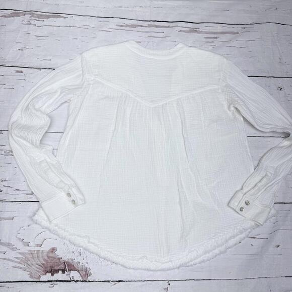 Free People Gauze Peasant Blouse Raw Hem White XS Boho Chic - Picture 2 of 11